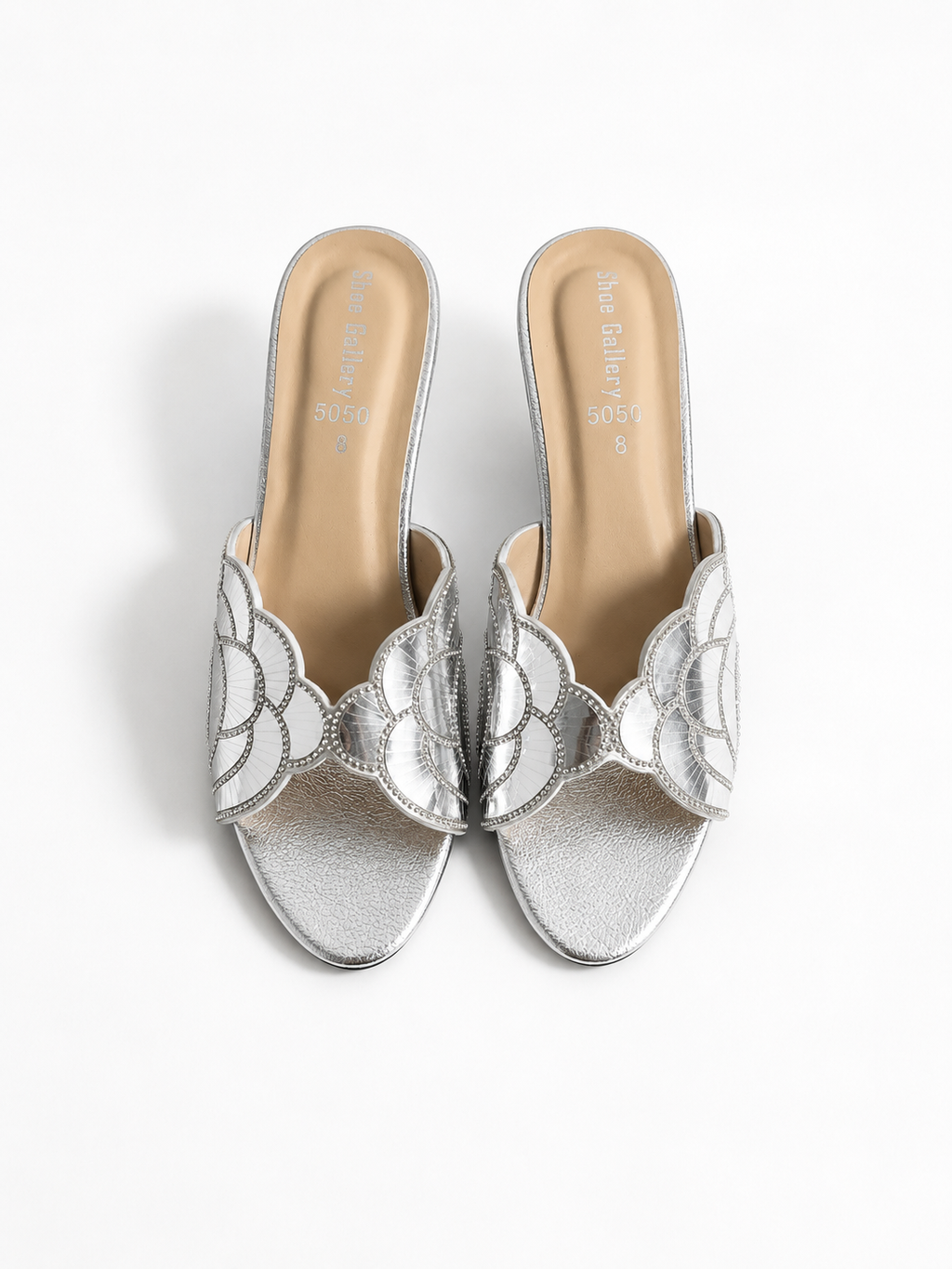 Crystal Petal Mule Heels