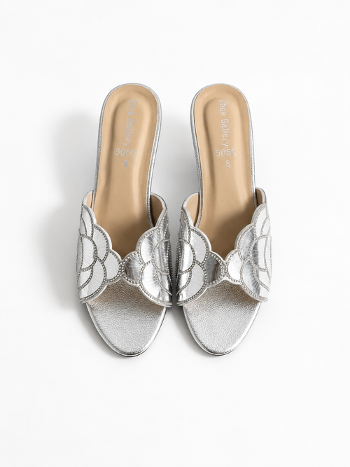 Crystal Petal Mule Heels