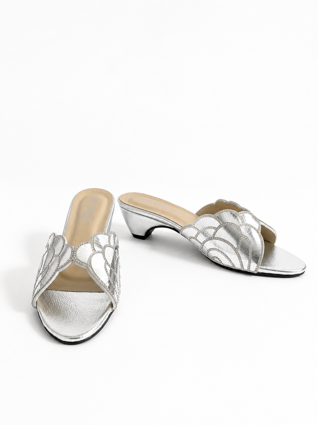 Crystal Petal Mule Heels