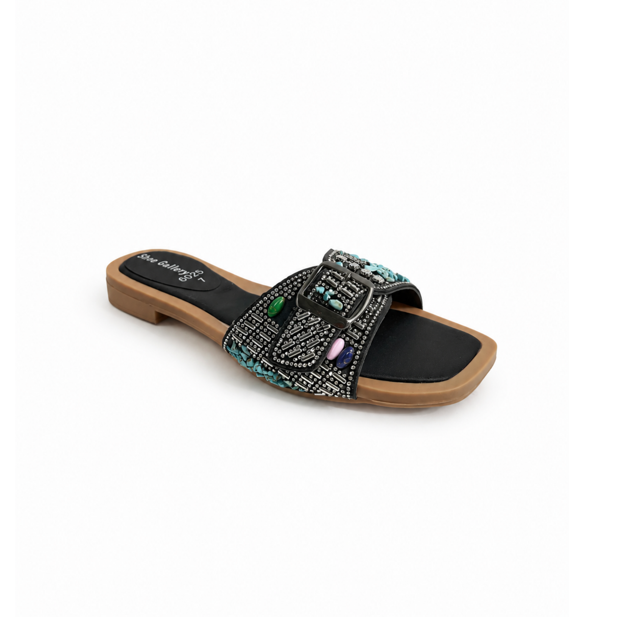 Turquoise Luxe Buckle Slides
