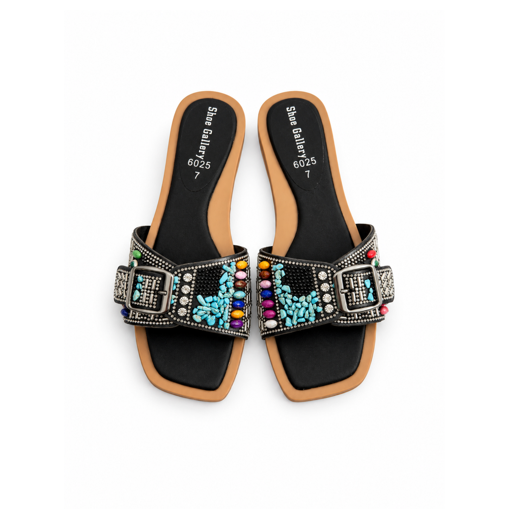 Turquoise Luxe Buckle Slides