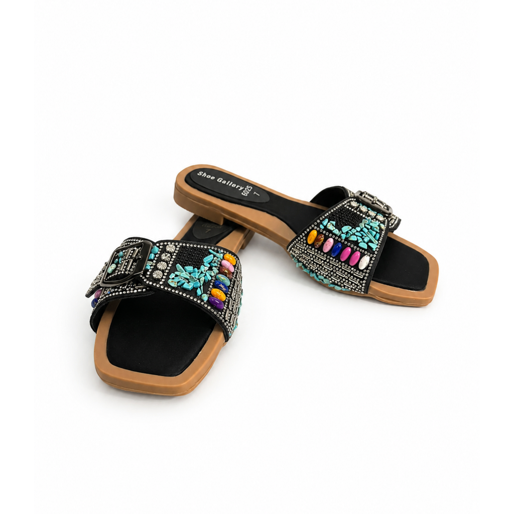 Turquoise Luxe Buckle Slides