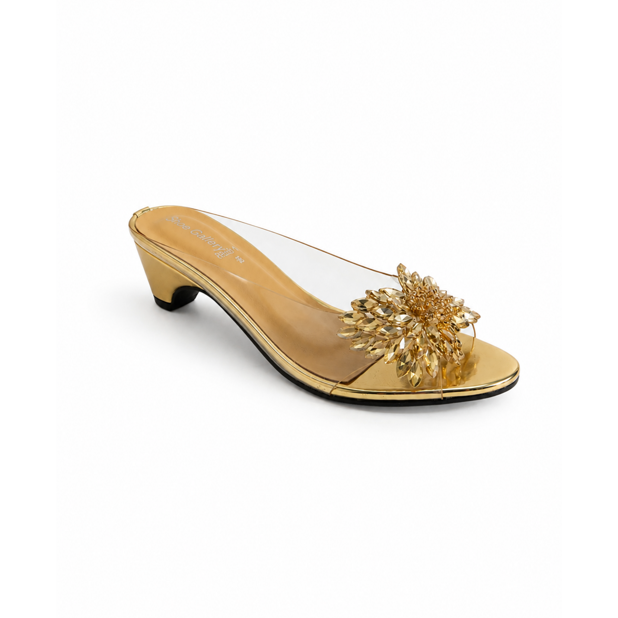 Crystal Bloom Transparent Mule Heels