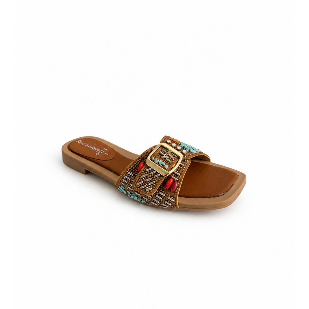 Turquoise Mosaic Buckle Slides