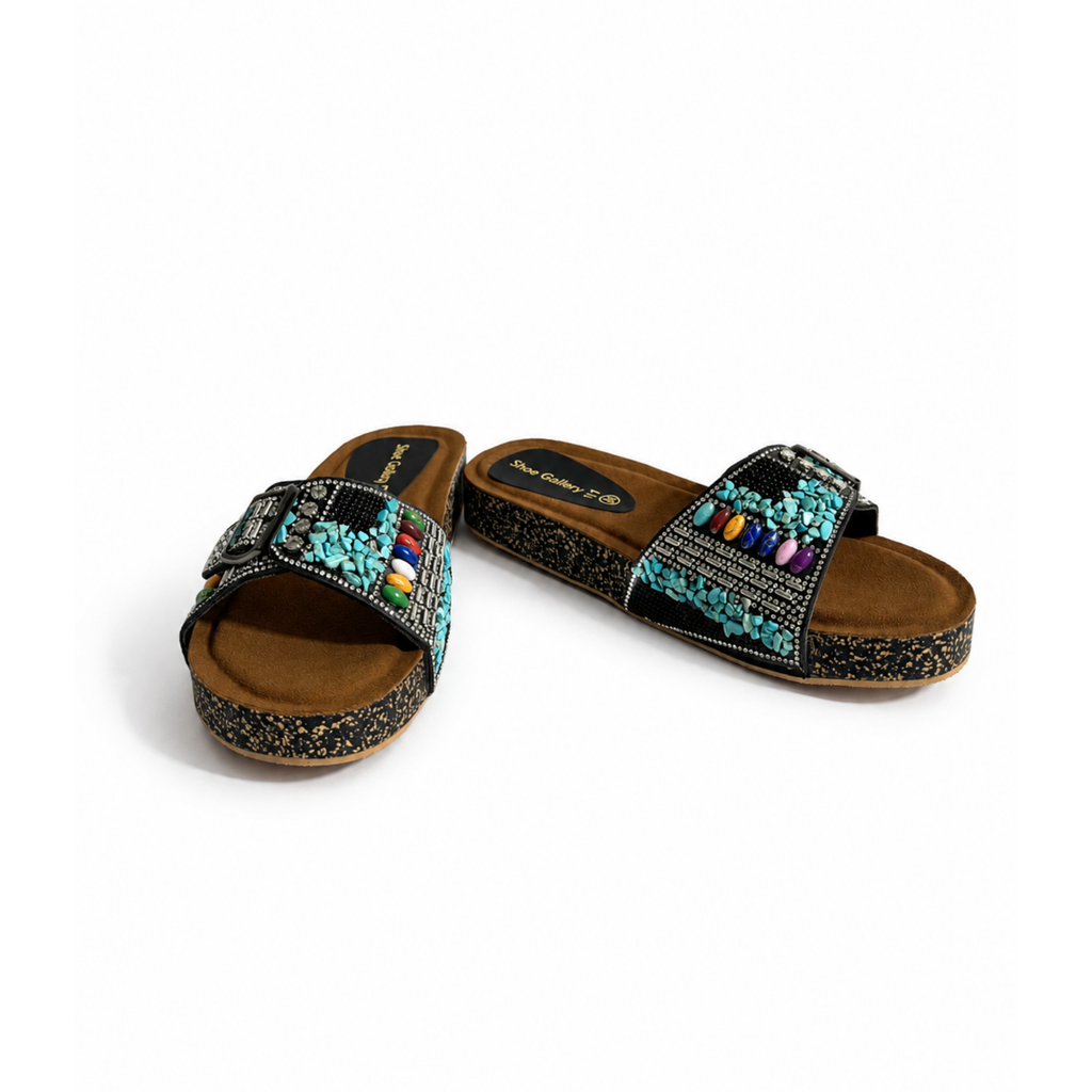 Turquoise Tribal Buckle Slides