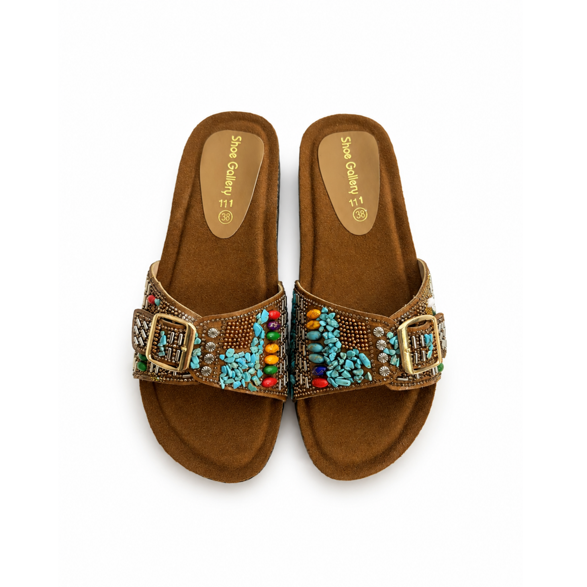 Bohemian Turquoise Buckle Slides