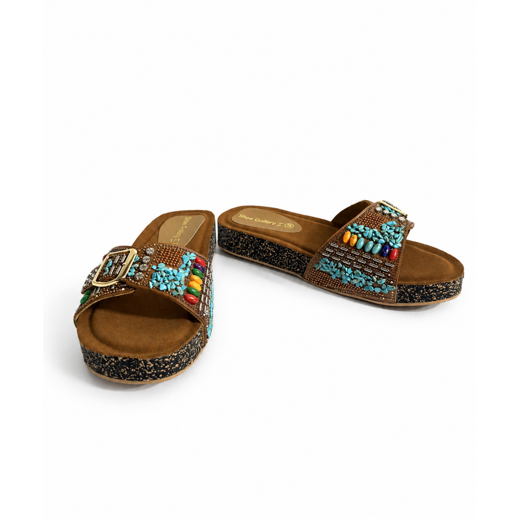 Bohemian Turquoise Buckle Slides