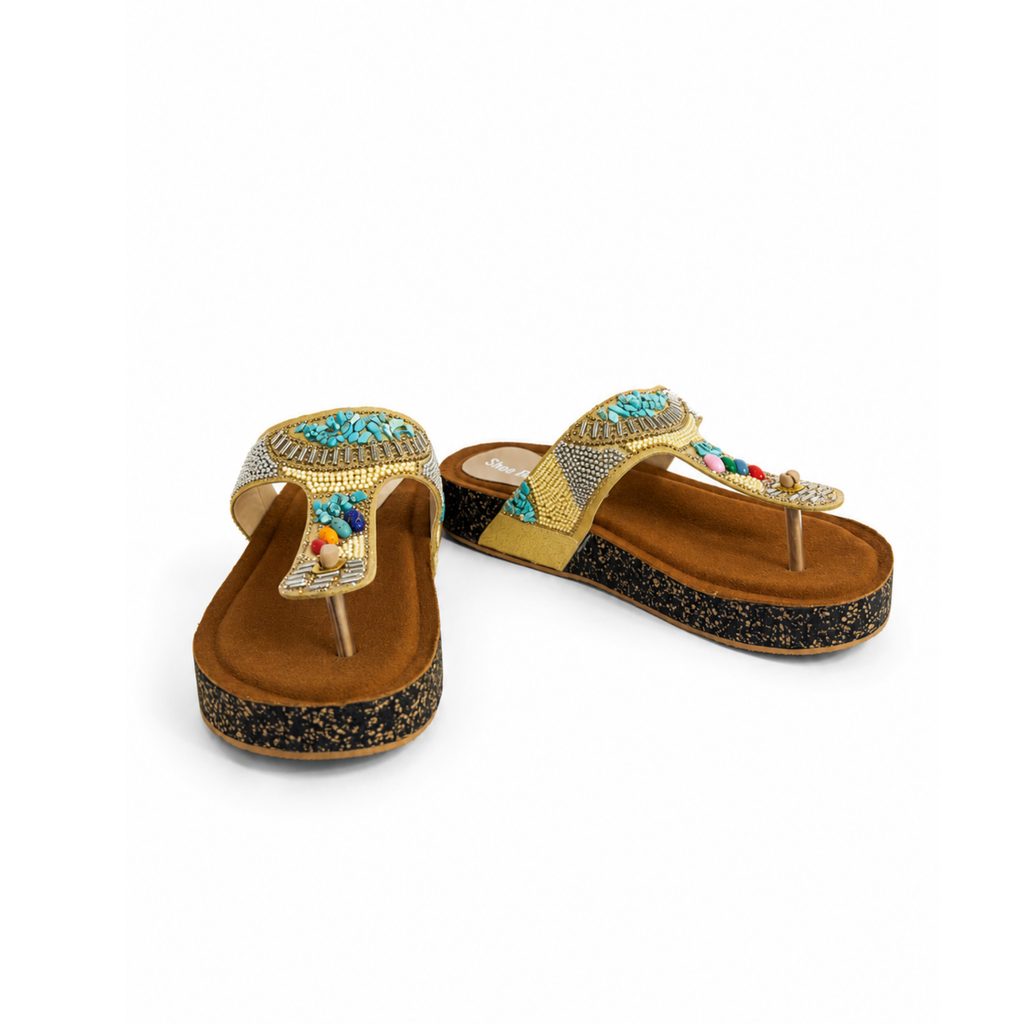 Turquoise Pearl Toe-Ring Sandals