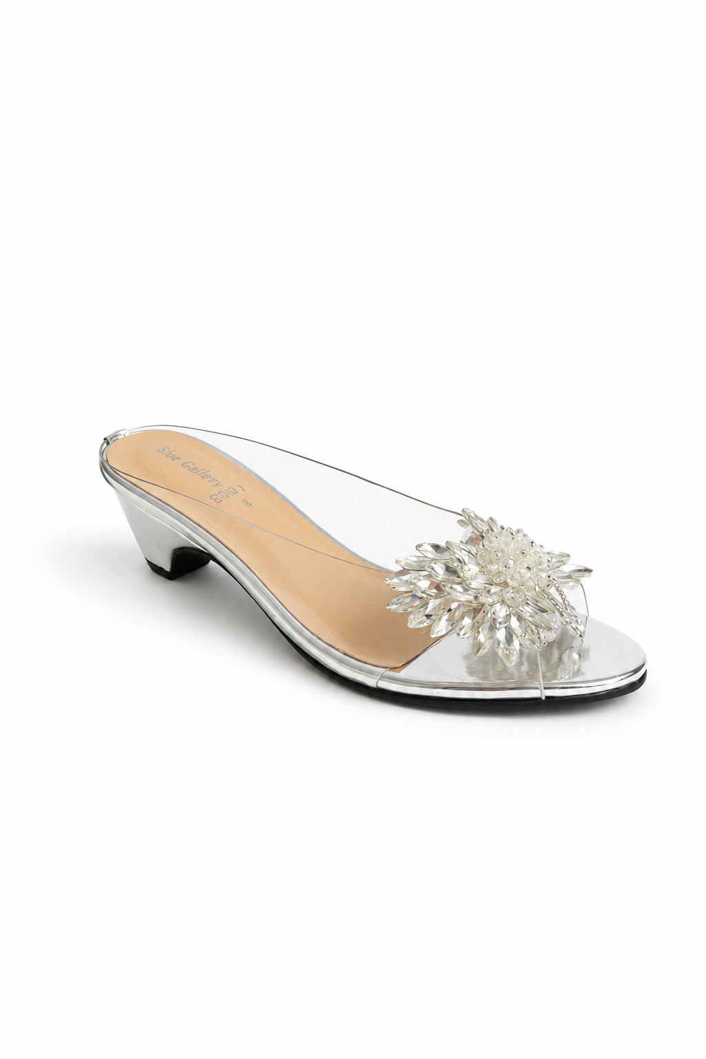 Crystal Blossom Transparent Mule Heels