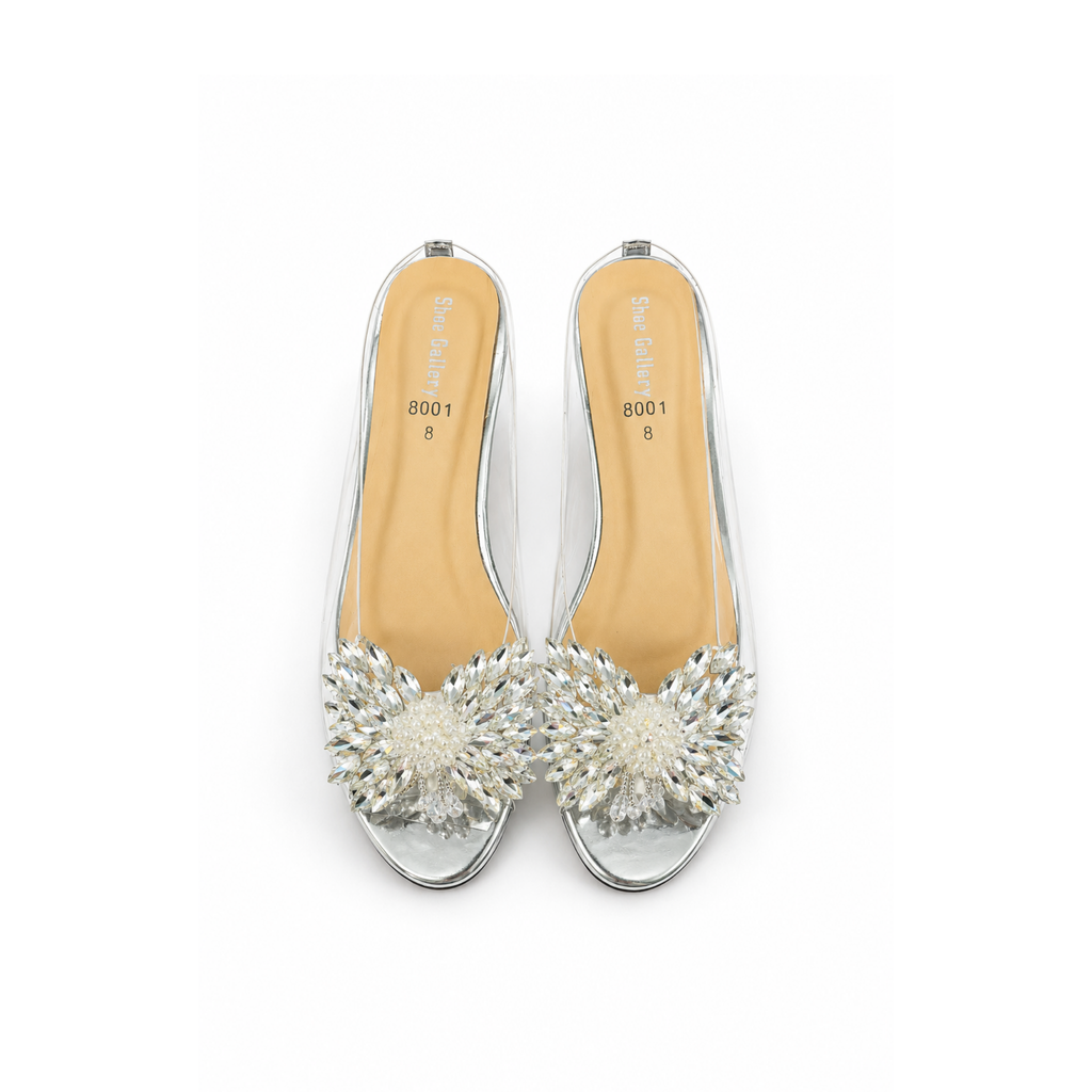 Crystal Blossom Transparent Mule Heels