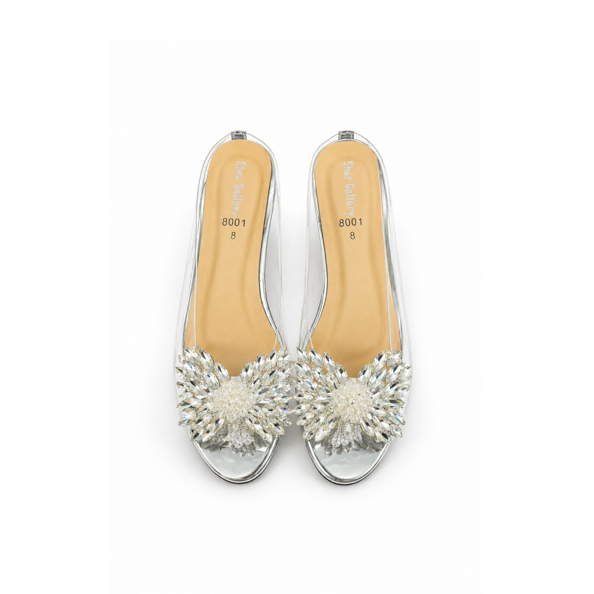 Crystal Blossom Transparent Mule Heels