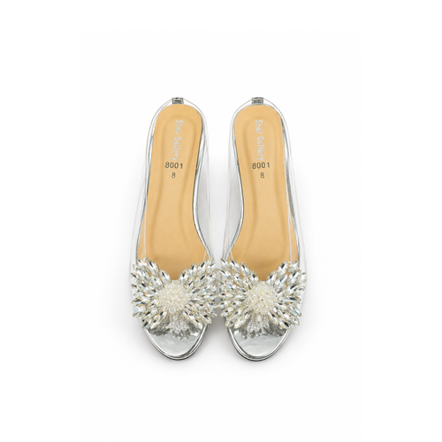 Crystal Blossom Transparent Mule Heels