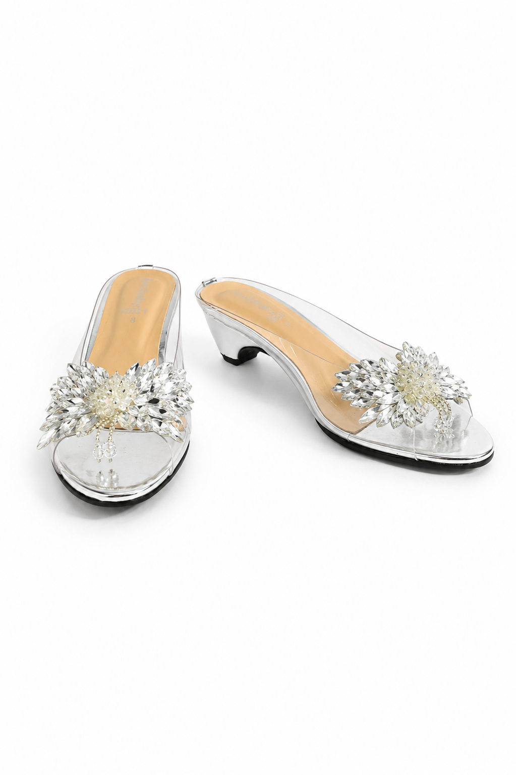 Crystal Blossom Transparent Mule Heels