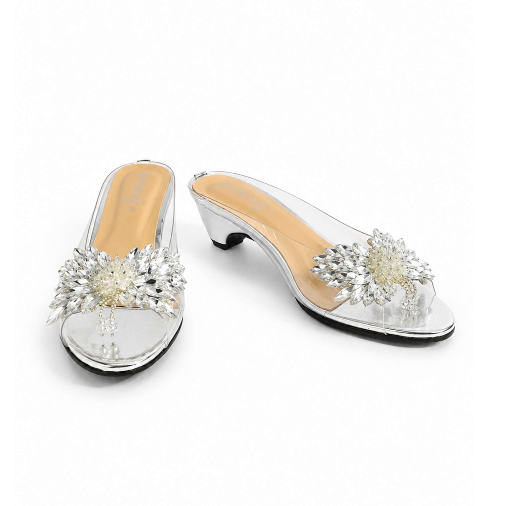 Crystal Blossom Transparent Mule Heels