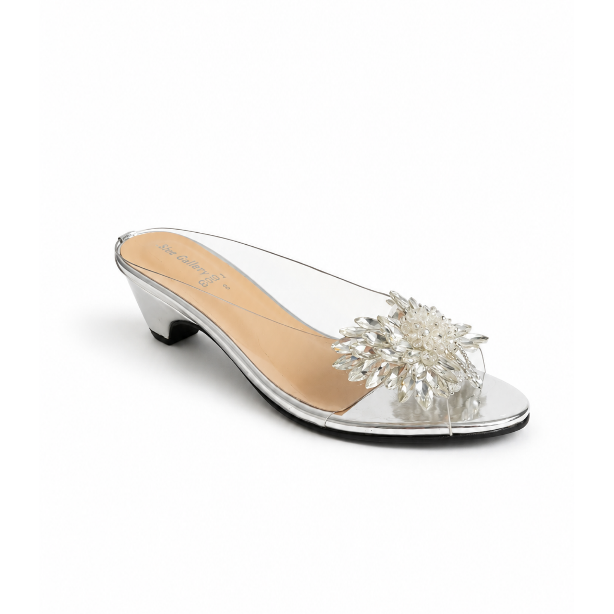 Crystal Blossom Transparent Mule Heels