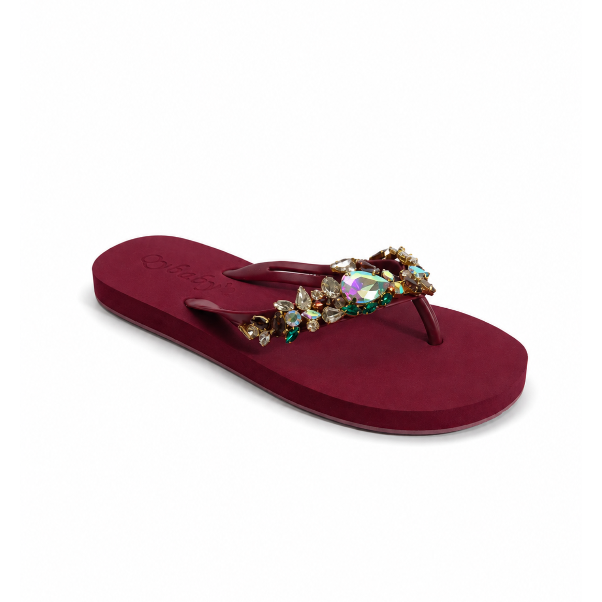 Ruby Luxe Crystal Embellished Flip Flops – Burgundy