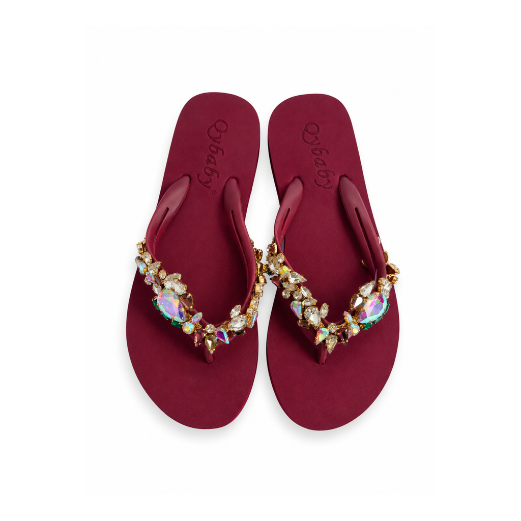 Ruby Luxe Crystal Embellished Flip Flops – Burgundy