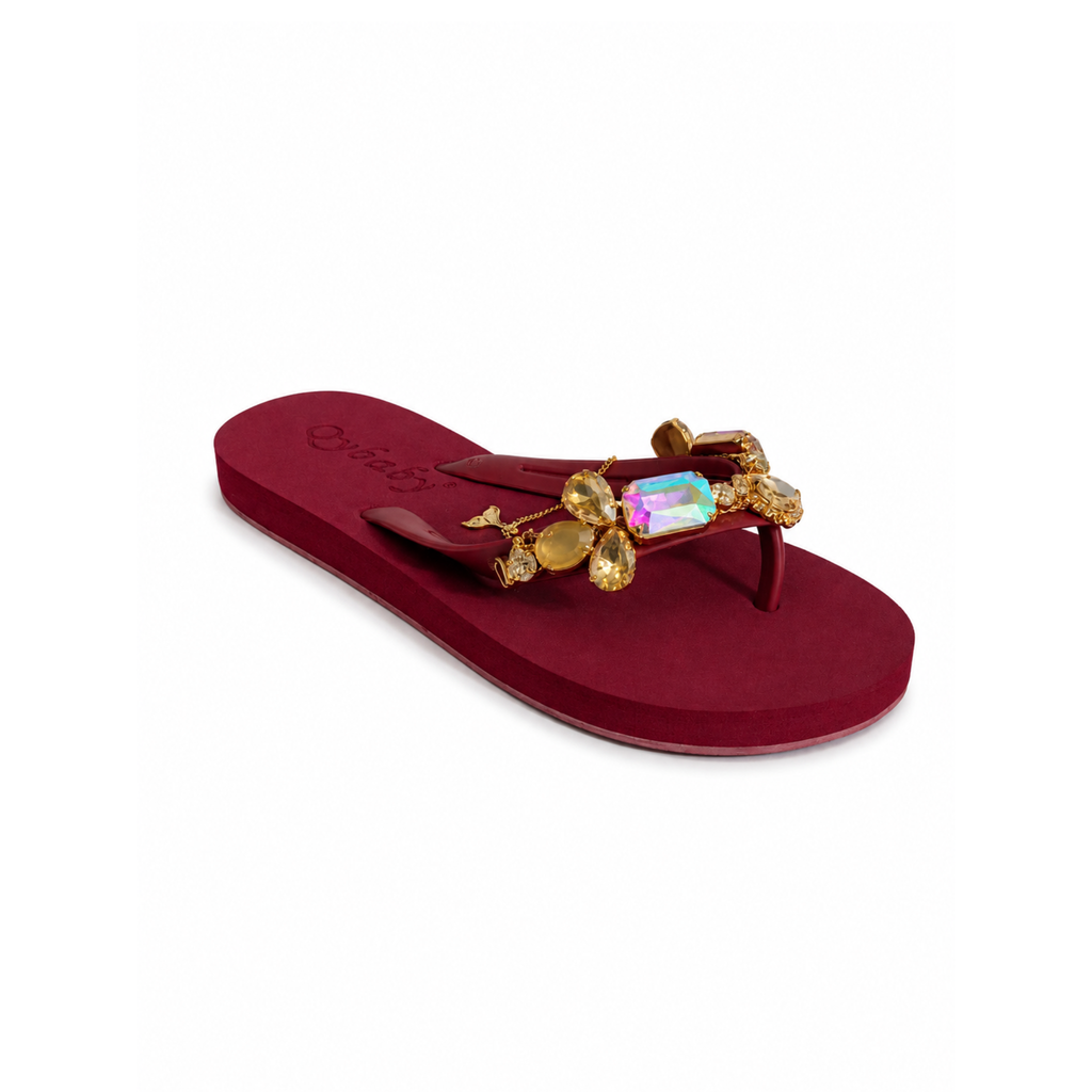 Royal Garnet Crystal Charm Flip Flops – Burgundy
