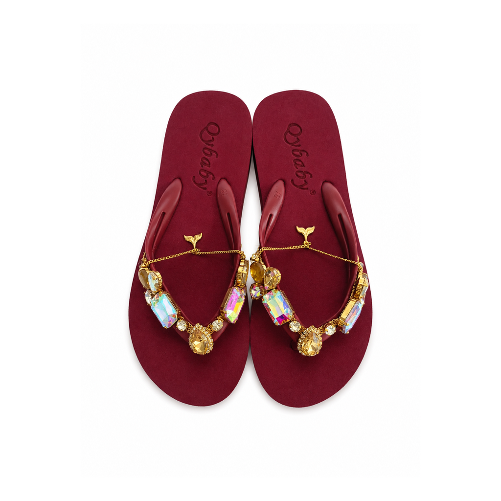 Royal Garnet Crystal Charm Flip Flops – Burgundy