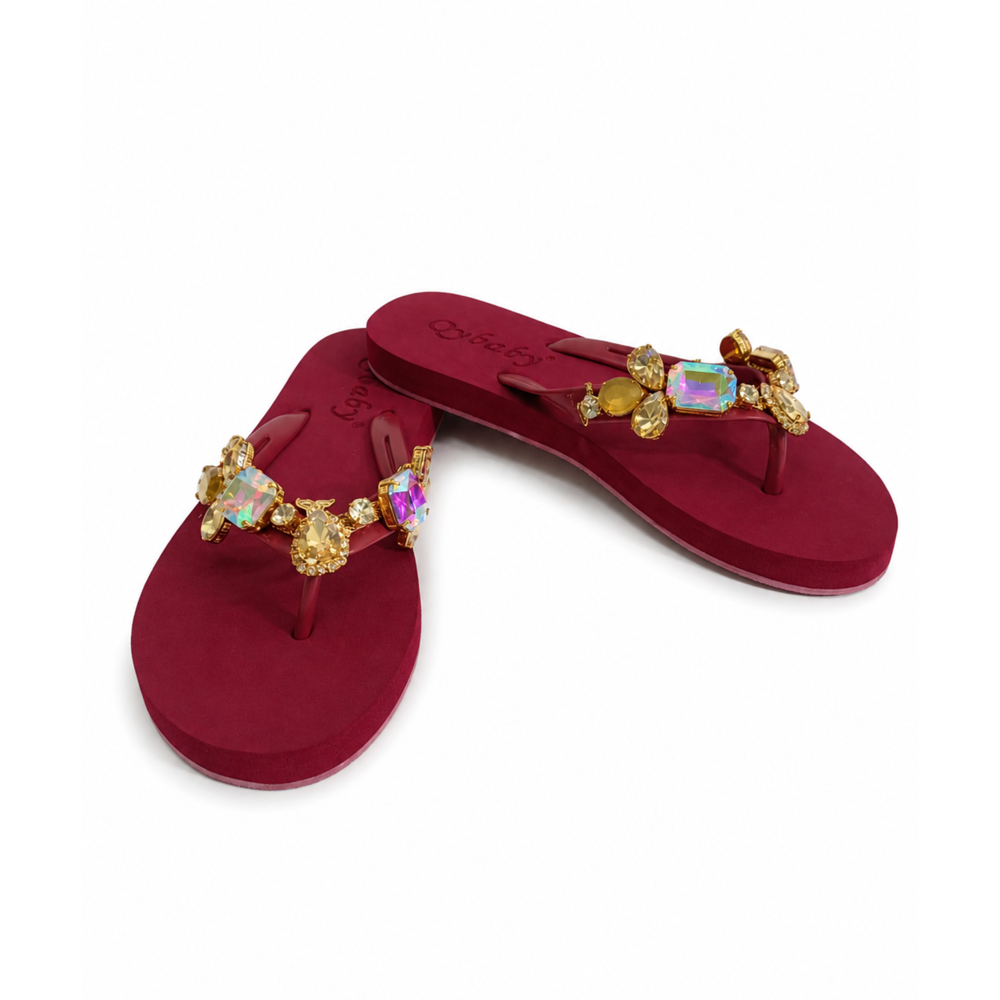 Royal Garnet Crystal Charm Flip Flops – Burgundy