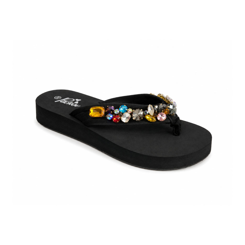 Midnight Jewel Embellished Flip Flops – Black