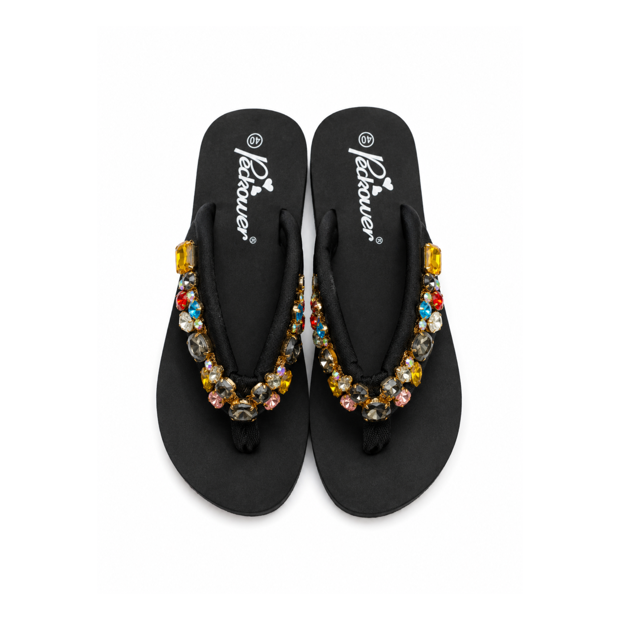 Midnight Jewel Embellished Flip Flops – Black