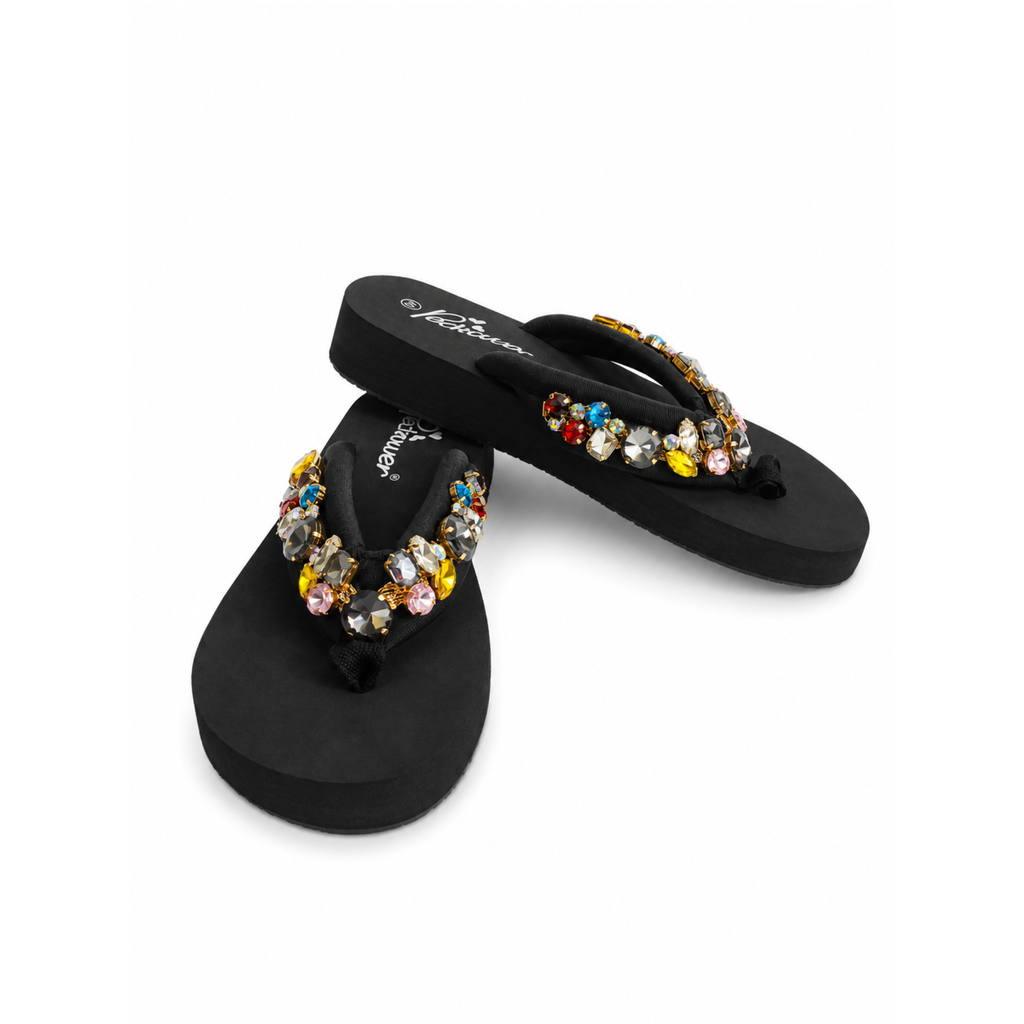 Midnight Jewel Embellished Flip Flops – Black