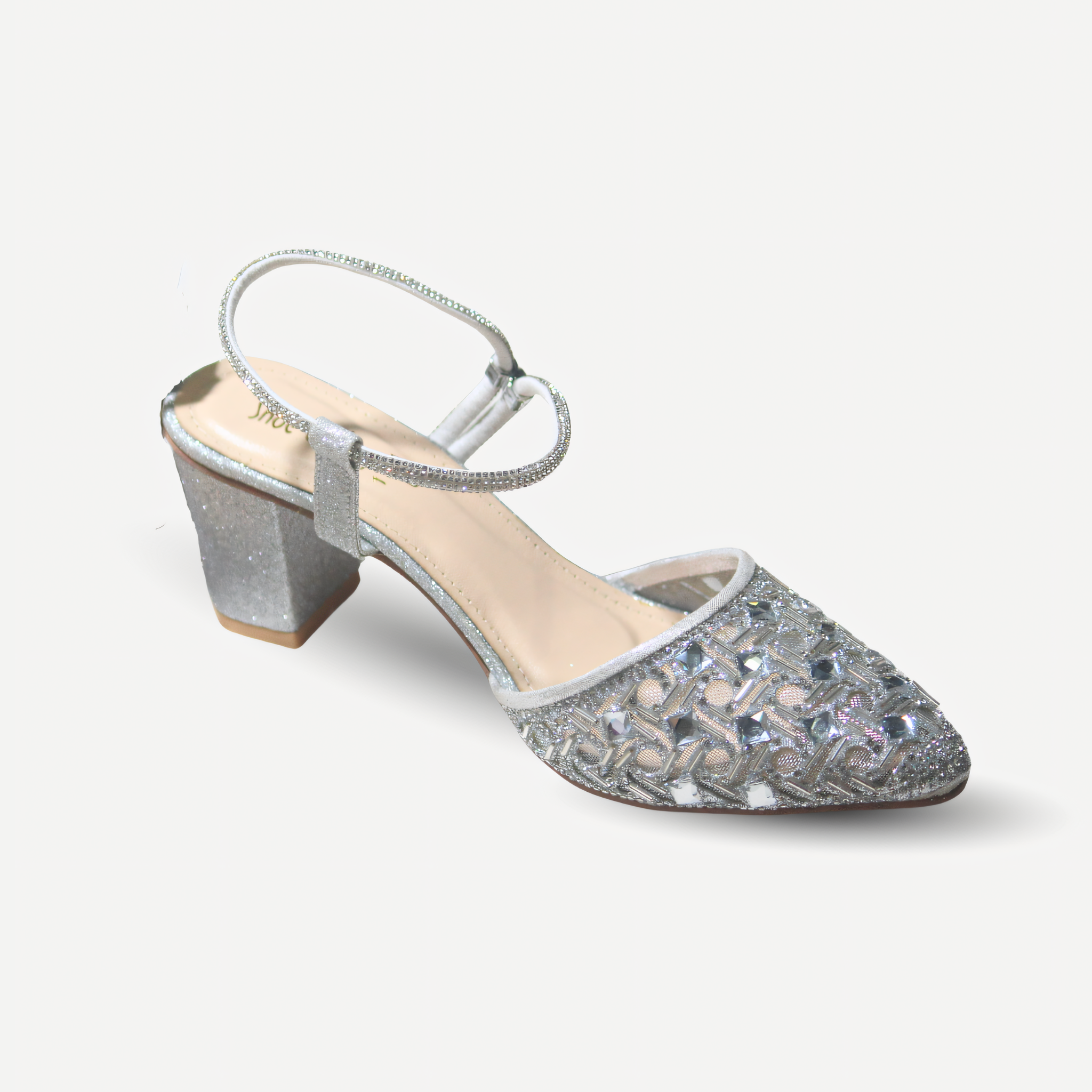 Glitter Mesh Block Heel