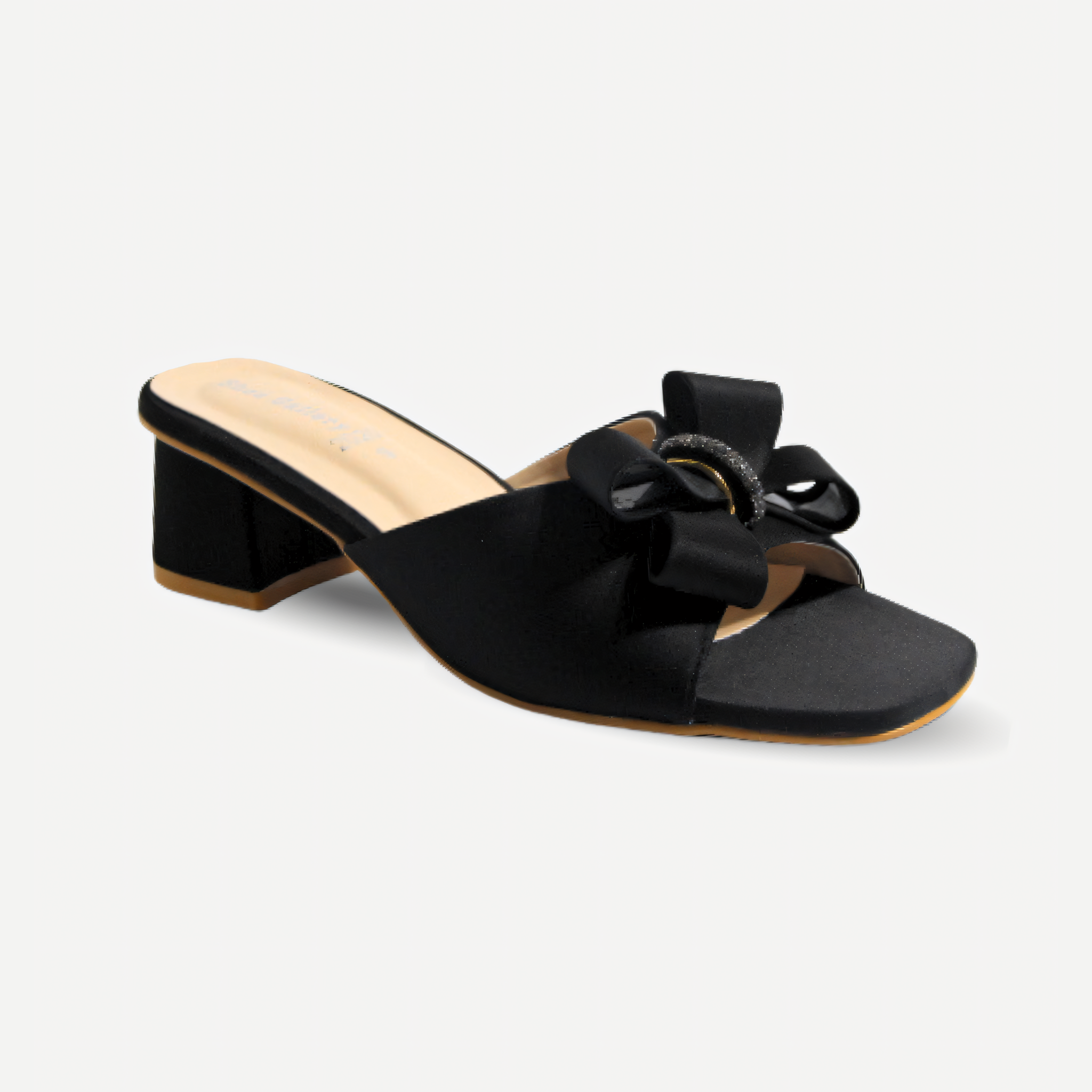 Square-Toe Bow Block Heel in Black