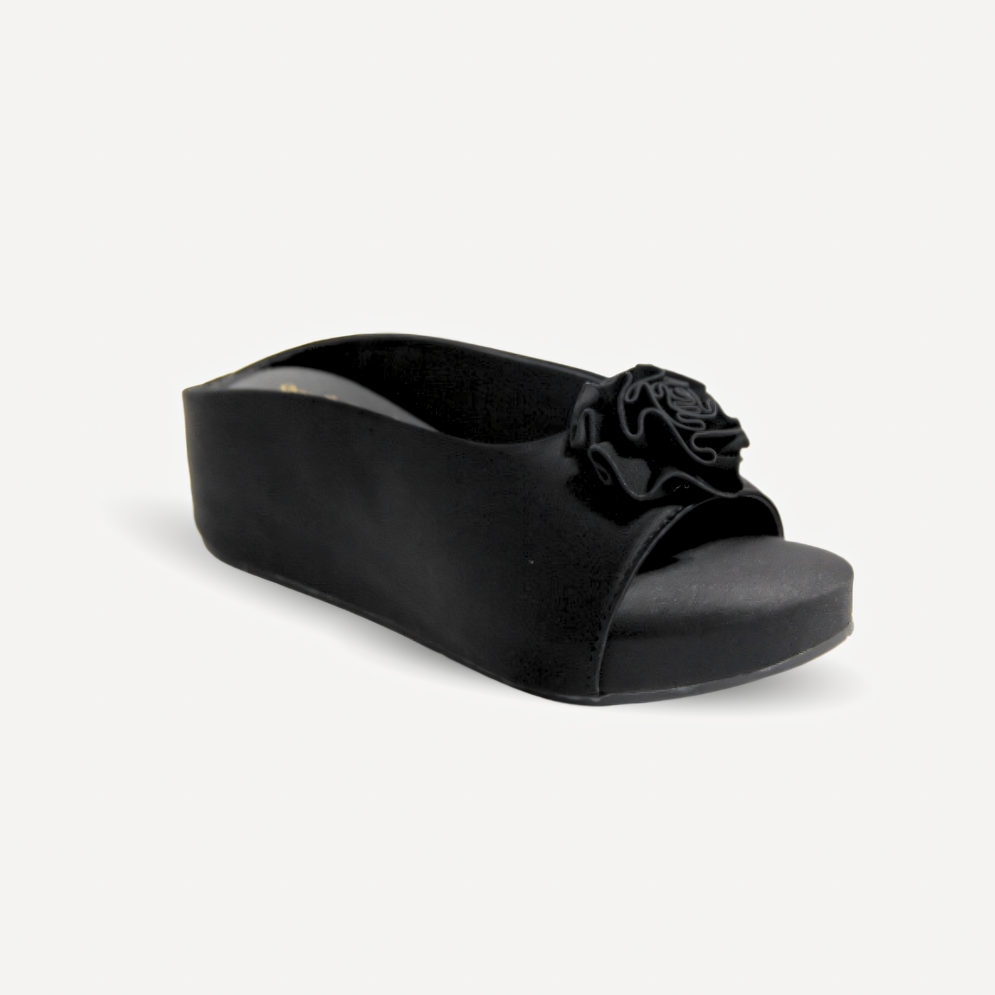 Floral Accent Platform Slides - Black