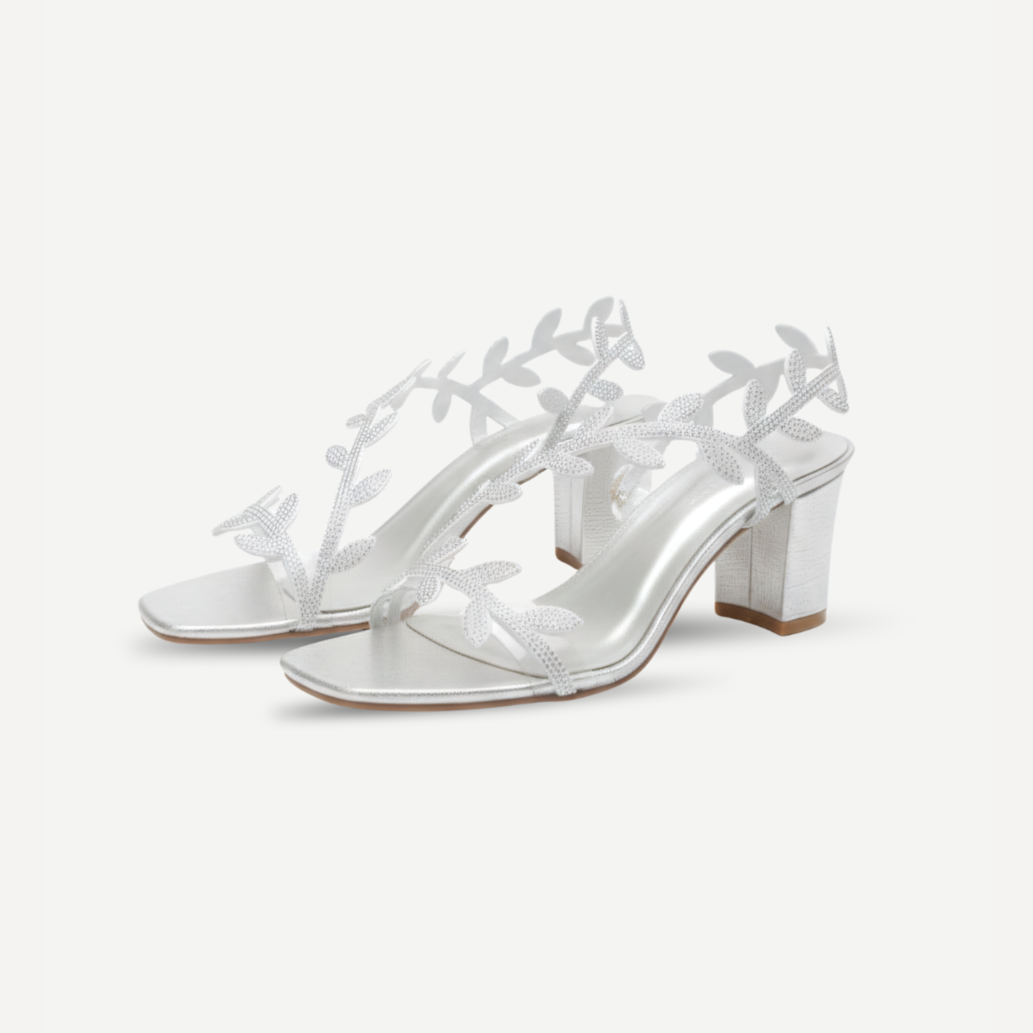 Crystal Leaf Block Heel Sandals