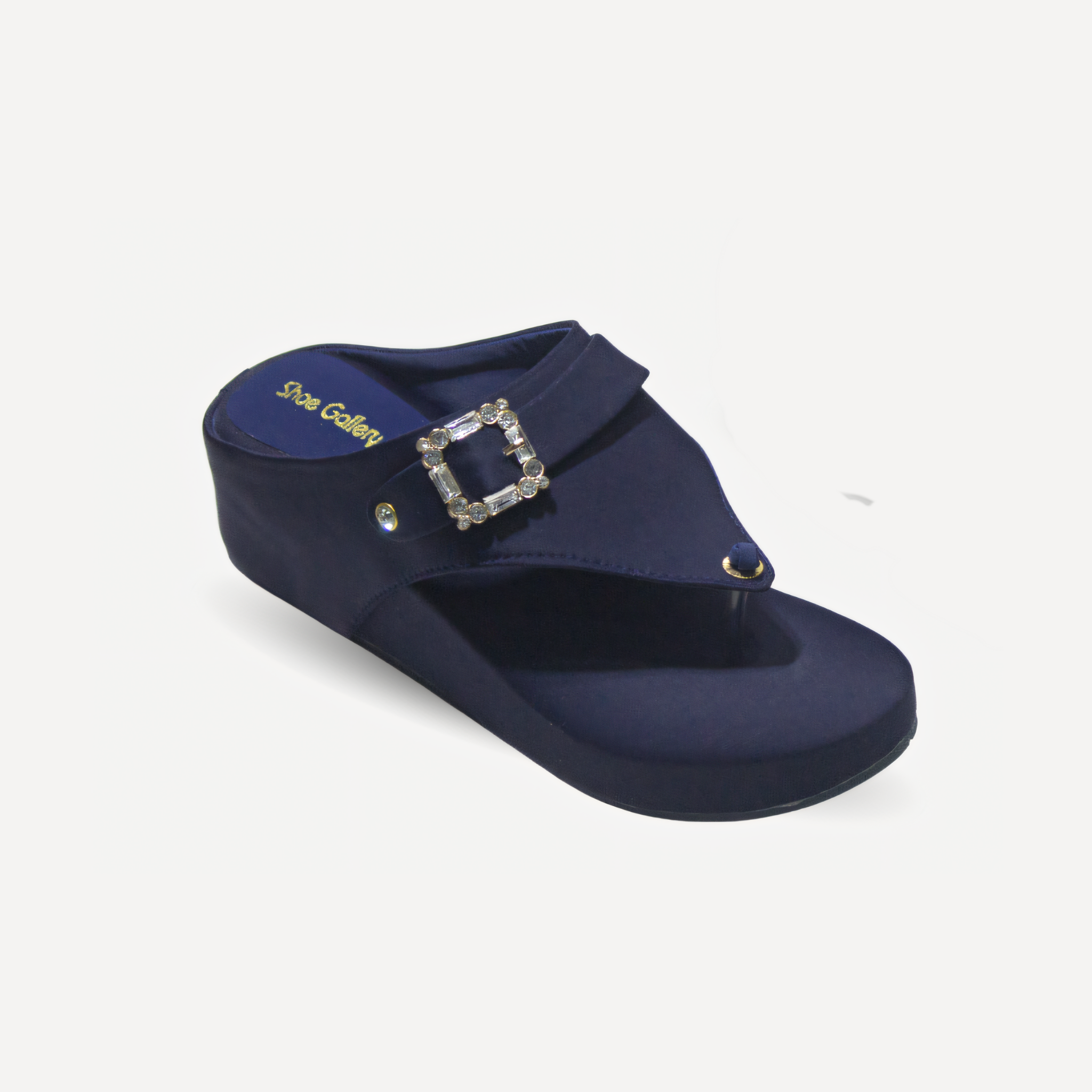 Crystal Buckle Wedge Flip-Flops